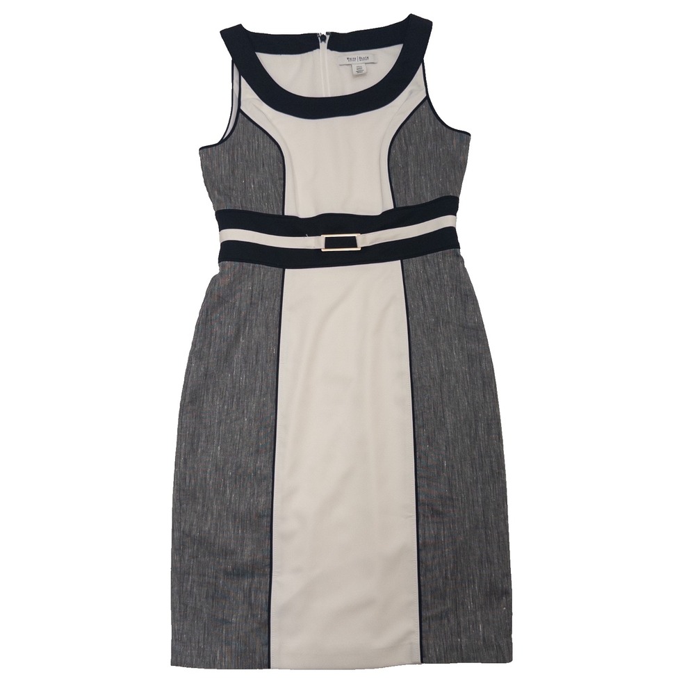 White House Black Market Sheath Dress Size 2 Gray Black White Colorblock